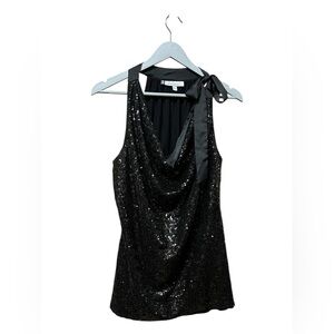 🟢Jennifer Lopez Black Sequin One-Shoulder Bow Top – XL